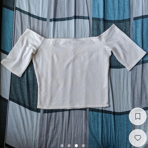 Aritzia Wilfred free white off the shoulder crop top tight short sleeve blouse - Picture 3 of 4
